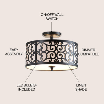 Katherine 15" Metal LED Semi Flush Mount - JONATHAN Y